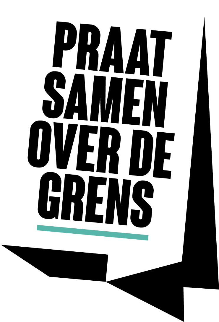 beeldmerk de tekst Praat Samen Over de Grens in een tekstwolk