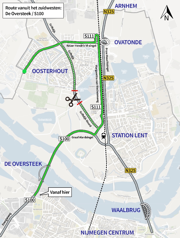 route vanaf de Oversteek / S100