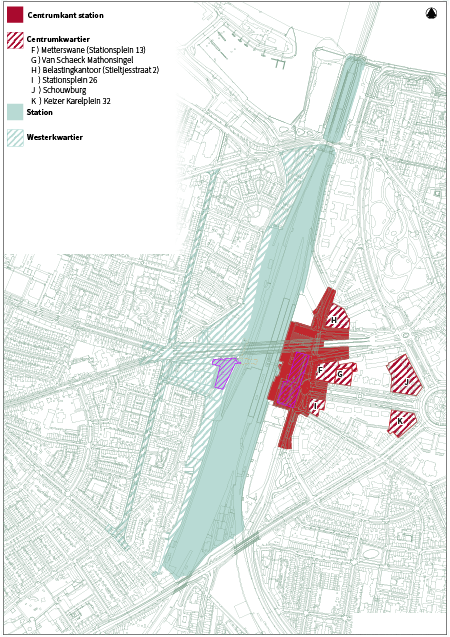 Kaart van het Centrumkwartier met onderdelen. Klik om te vergoten.